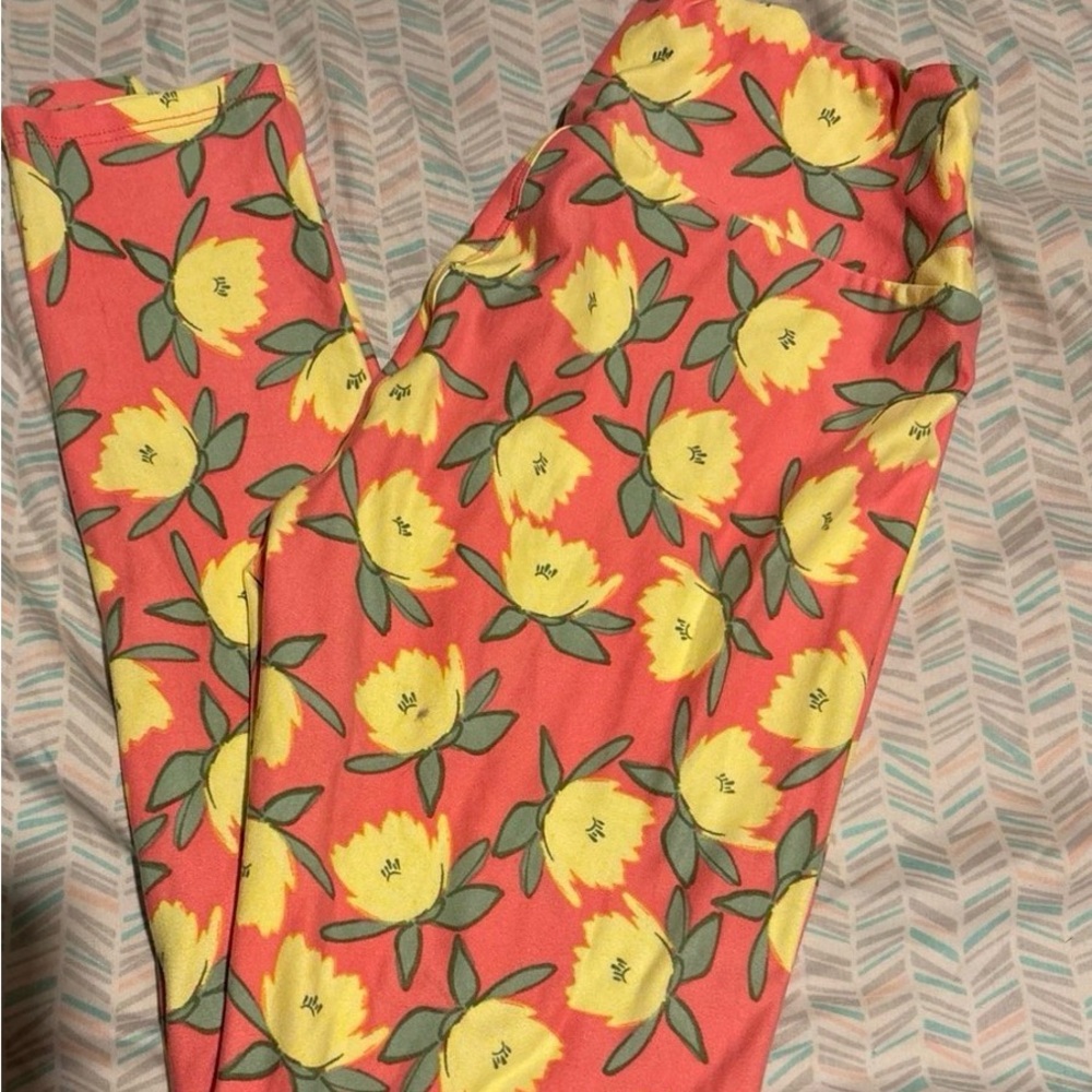 LuLaRoe Floral Leggings - Pink and Yellow
